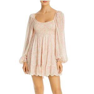 HEMANT & NANDITA Zahra Pleated Babydoll Dress Size Small Peach Pink Metallic